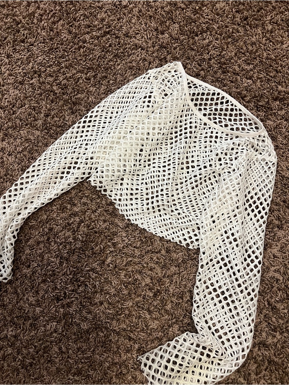White Open-Weave Mesh Long Sleeve Crop Top